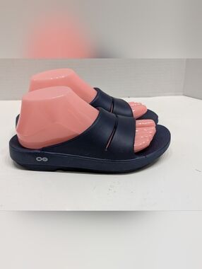 OOFOS Unisex OOahh Comfort Slides Sandals Navy Blue Women's 8, Men's 6 Slip On